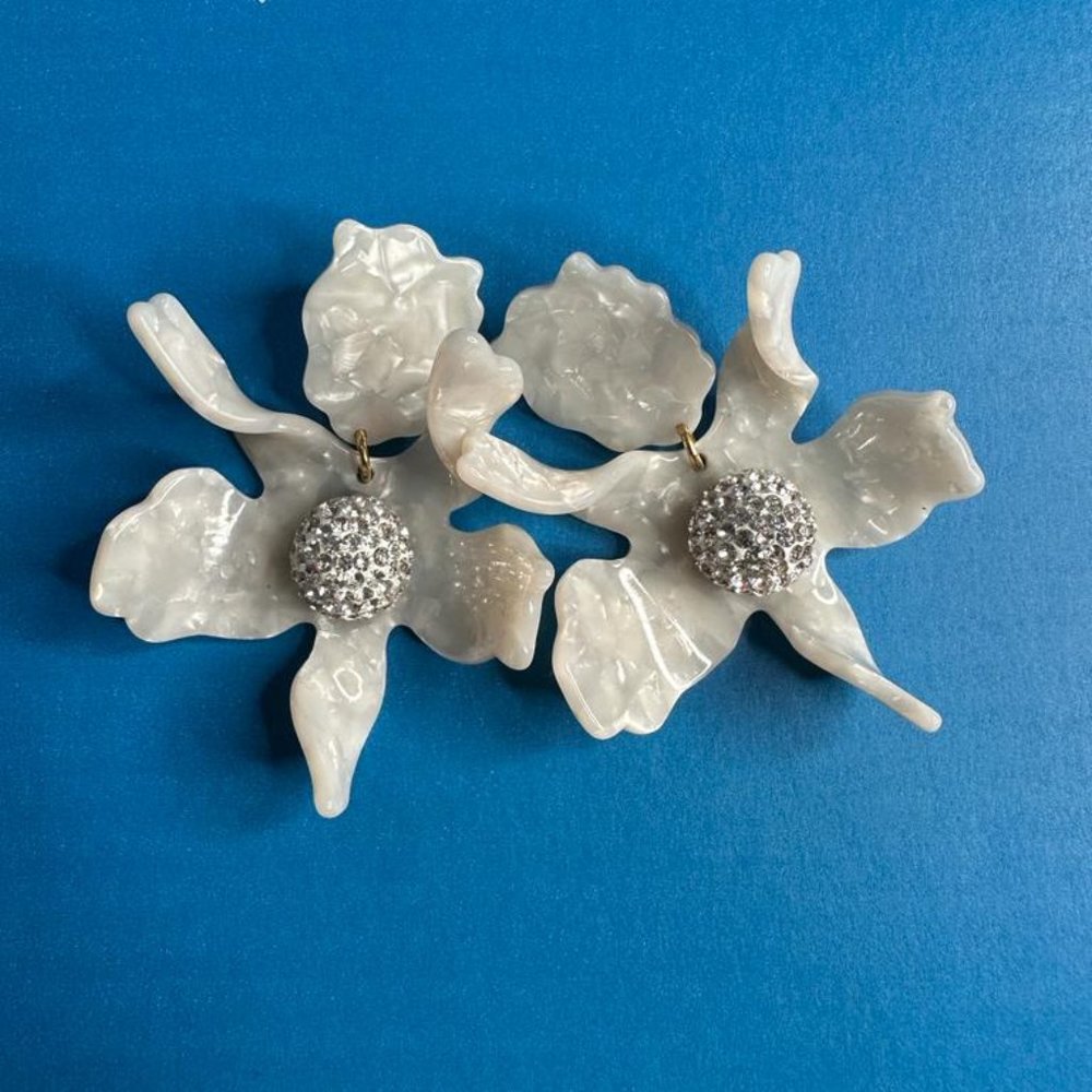 MOTHER OF PEARL CRYSTAL LILY EARRINGS